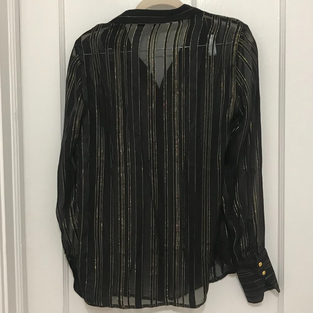 Frame Sheer Black Button Down With Gold Accents - image 2
